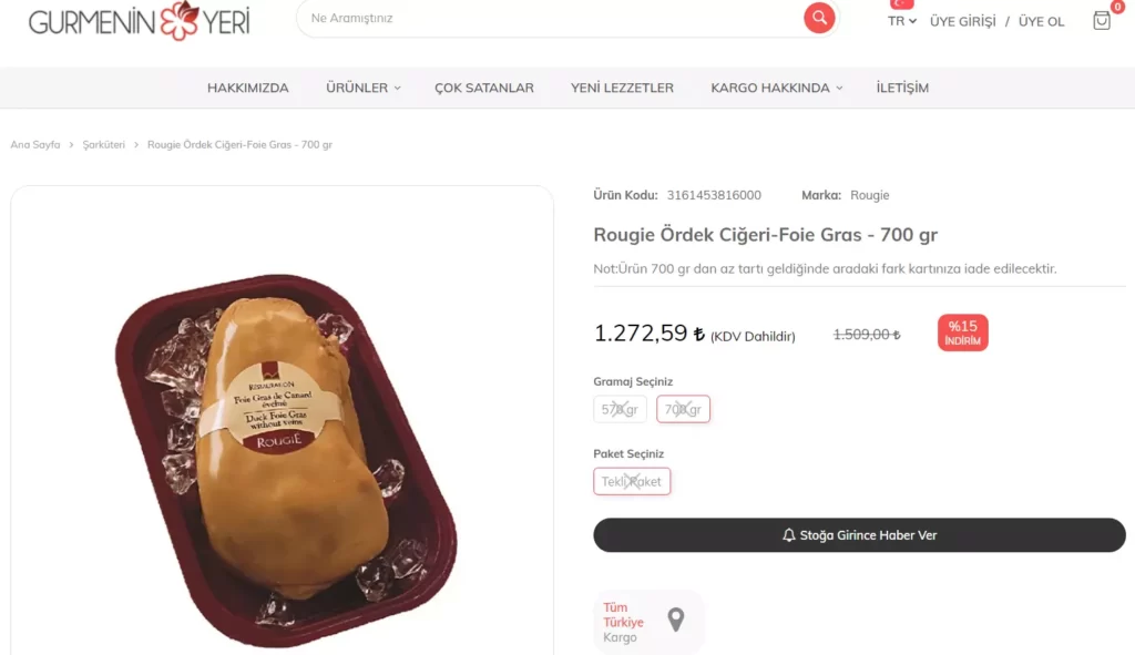 Foie Graz - Kaz eti fiyatı 2023